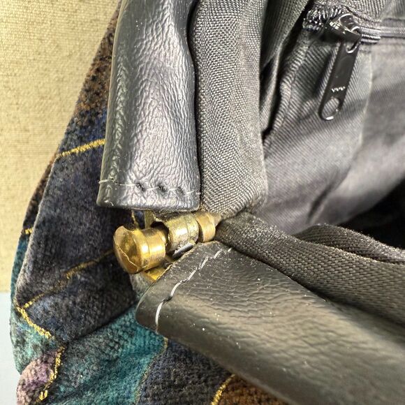 70s-80s Look Clamshell Velvet Purse Long Strap, Geometric Colorful Pattern 2/$50 - Picture 12 of 14